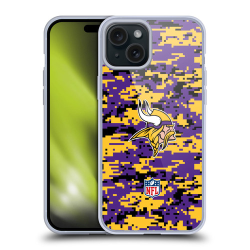 NFL Minnesota Vikings Graphics Digital Camouflage Soft Gel Case for Apple iPhone 15 Plus