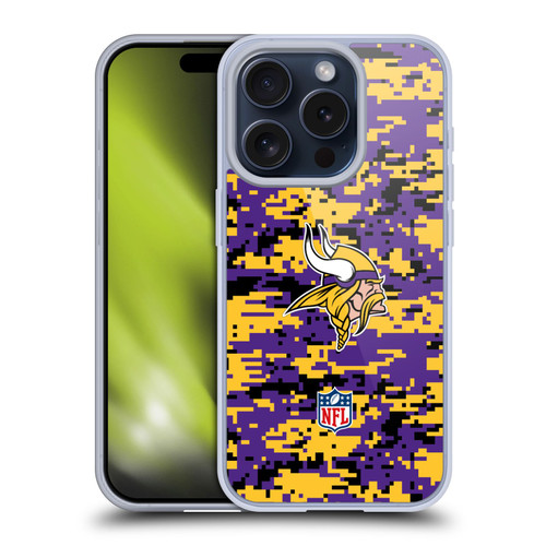 NFL Minnesota Vikings Graphics Digital Camouflage Soft Gel Case for Apple iPhone 15 Pro