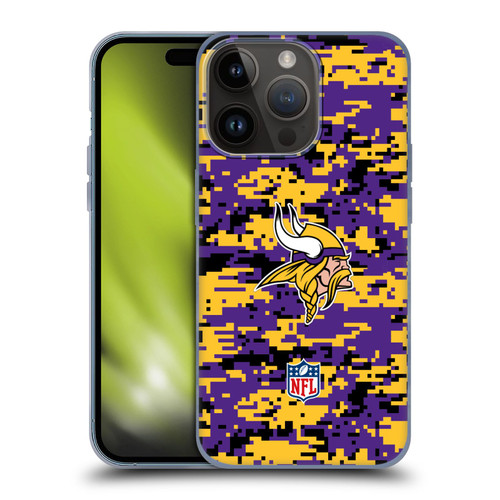 NFL Minnesota Vikings Graphics Digital Camouflage Soft Gel Case for Apple iPhone 15 Pro
