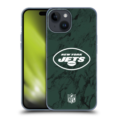 NFL New York Jets Graphics Coloured Marble Soft Gel Case for Apple iPhone 15