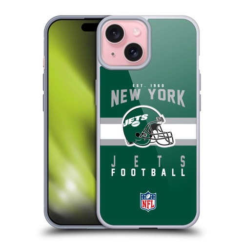 NFL New York Jets Graphics Helmet Typography Soft Gel Case for Apple iPhone 15