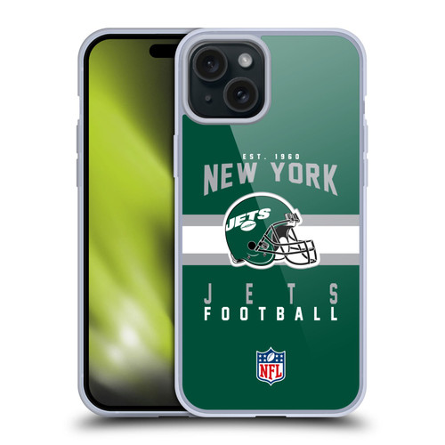 NFL New York Jets Graphics Helmet Typography Soft Gel Case for Apple iPhone 15 Plus