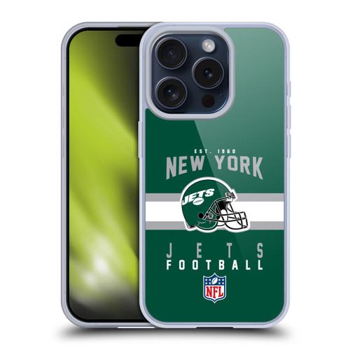 NFL New York Jets Graphics Helmet Typography Soft Gel Case for Apple iPhone 15 Pro