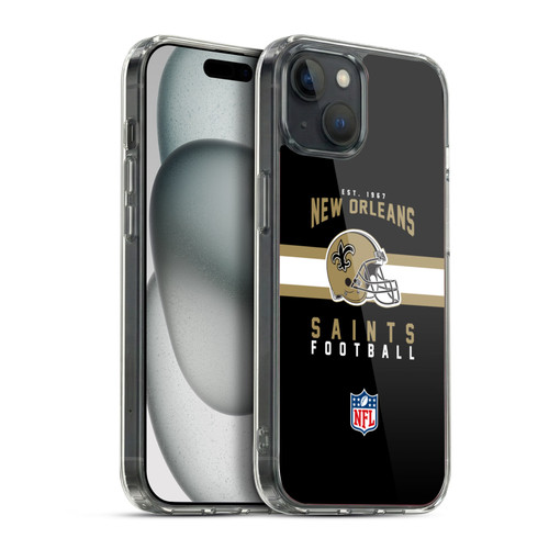 NFL New Orleans Saints Graphics Helmet Typography Soft Gel Case for Apple iPhone 15 Plus & MagSafe