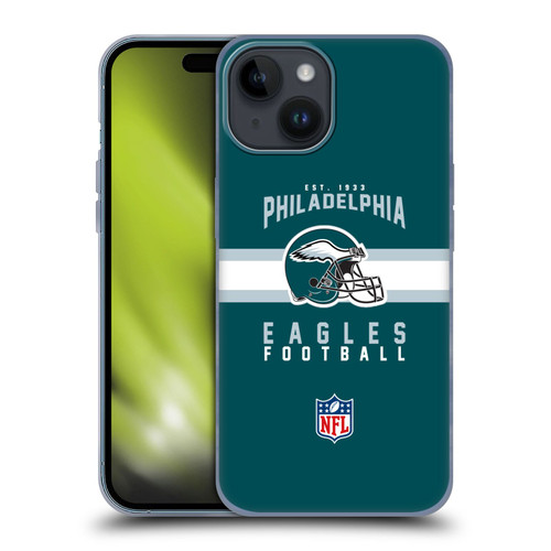 NFL Philadelphia Eagles Graphics Helmet Typography Soft Gel Case for Apple iPhone 15