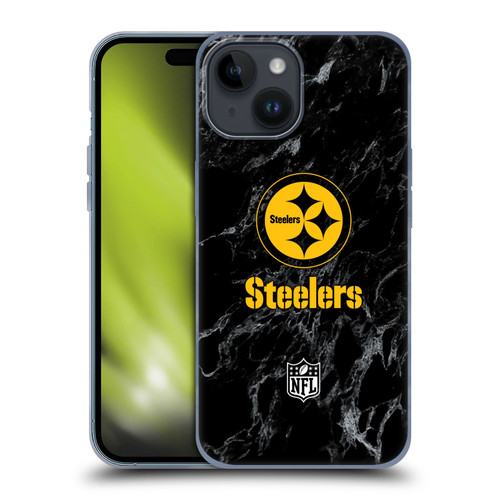 NFL Pittsburgh Steelers Graphics Coloured Marble Soft Gel Case for Apple iPhone 15
