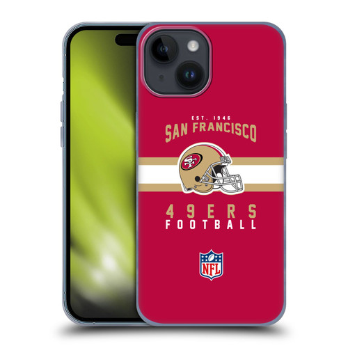 NFL San Francisco 49ers Graphics Helmet Typography Soft Gel Case for Apple iPhone 15