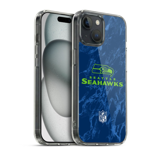 NFL Seattle Seahawks Graphics Coloured Marble Soft Gel Case for Apple iPhone 15