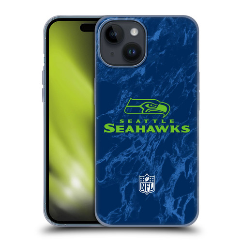 NFL Seattle Seahawks Graphics Coloured Marble Soft Gel Case for Apple iPhone 15