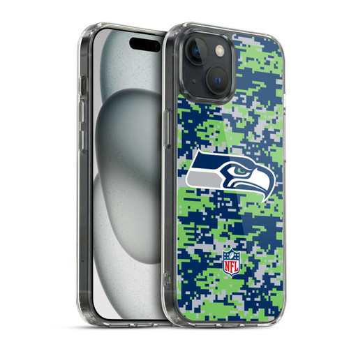 NFL Seattle Seahawks Graphics Digital Camouflage Soft Gel Case for Apple iPhone 15