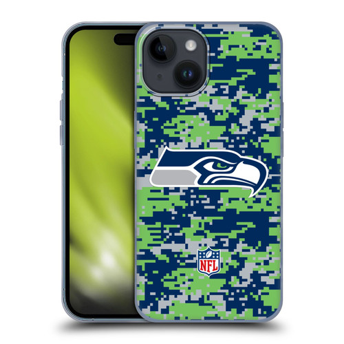 NFL Seattle Seahawks Graphics Digital Camouflage Soft Gel Case for Apple iPhone 15