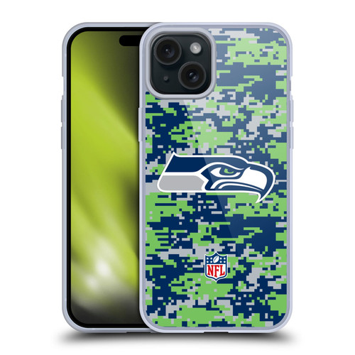 NFL Seattle Seahawks Graphics Digital Camouflage Soft Gel Case for Apple iPhone 15 Plus