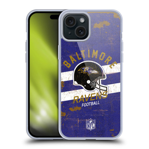 NFL Baltimore Ravens Logo Art Helmet Distressed Soft Gel Case for Apple iPhone 15 Plus NFL Baltimore Ravens Logo Art Helmet Distressed Soft Gel Case for Apple iPhone 15 Plus