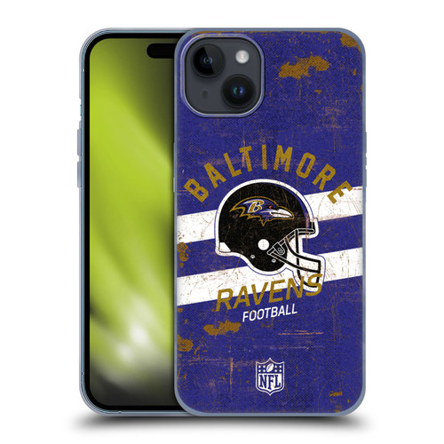 NFL Baltimore Ravens Logo Art Helmet Distressed Soft Gel Case for Apple iPhone 15 Plus