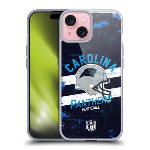 NFL Carolina Panthers Logo Art Helmet Distressed Soft Gel Case for Apple iPhone 15
