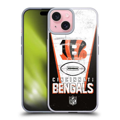 NFL Cincinnati Bengals Logo Art Banner Soft Gel Case for Apple iPhone 15