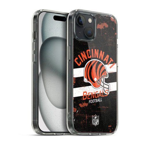 NFL Cincinnati Bengals Logo Art Helmet Distressed Soft Gel Case for Apple iPhone 15 Plus & MagSafe