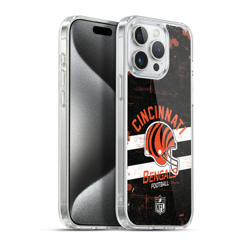 NFL Cincinnati Bengals Logo Art Helmet Distressed Soft Gel Case for Apple iPhone 15 Pro Max & MagSafe