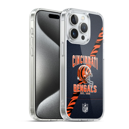 NFL Cincinnati Bengals Logo Art Football Stripes Soft Gel Case for Apple iPhone 15 Pro & MagSafe