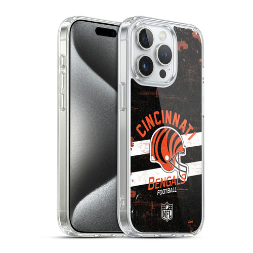 NFL Cincinnati Bengals Logo Art Helmet Distressed Soft Gel Case for Apple iPhone 15 Pro & MagSafe