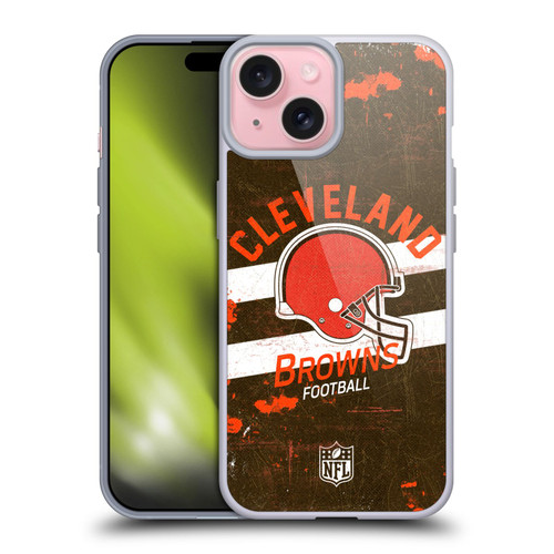 NFL Cleveland Browns Logo Art Helmet Distressed Soft Gel Case for Apple iPhone 15