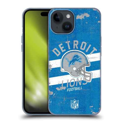 NFL Detroit Lions Logo Art Helmet Distressed Soft Gel Case for Apple iPhone 15