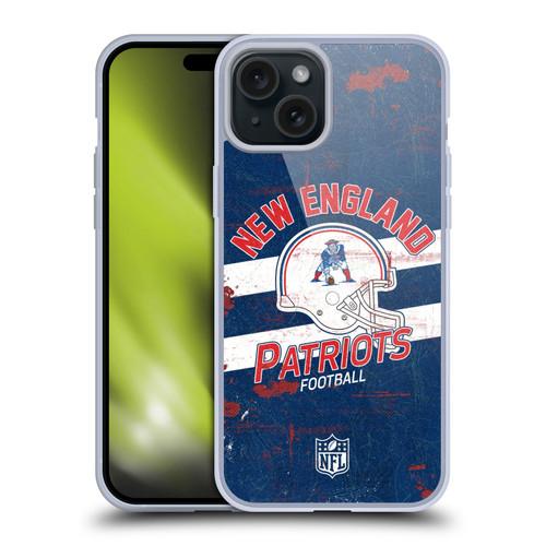 NFL New England Patriots Logo Art Helmet Distressed Soft Gel Case for Apple iPhone 15 Plus