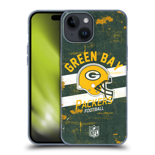 NFL Green Bay Packers Logo Art Helmet Distressed Soft Gel Case for Apple iPhone 15