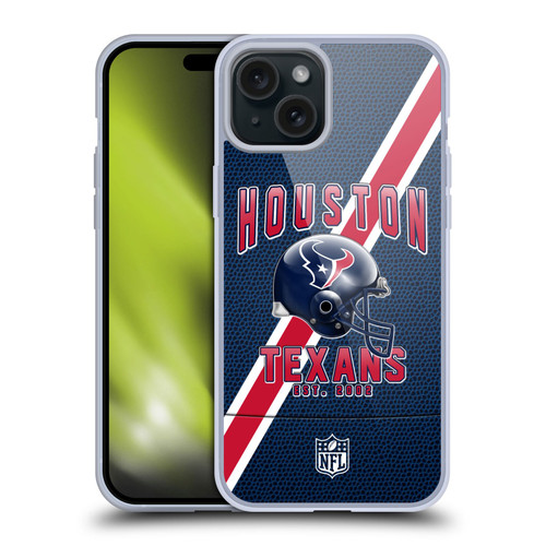 NFL Houston Texans Logo Art Football Stripes Soft Gel Case for Apple iPhone 15 Plus