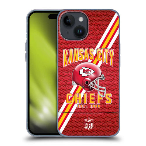 NFL Kansas City Chiefs Logo Art Football Stripes Soft Gel Case for Apple iPhone 15