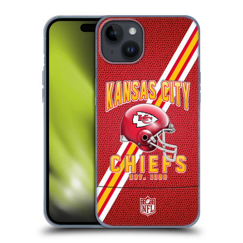 NFL Kansas City Chiefs Logo Art Football Stripes Soft Gel Case for Apple iPhone 15 Plus