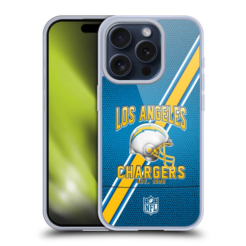 NFL Los Angeles Chargers Logo Art Football Stripes Soft Gel Case for Apple iPhone 15 Pro