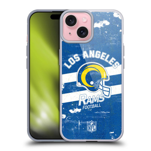 NFL Los Angeles Rams Logo Art Helmet Distressed Look 100th Soft Gel Case for Apple iPhone 15