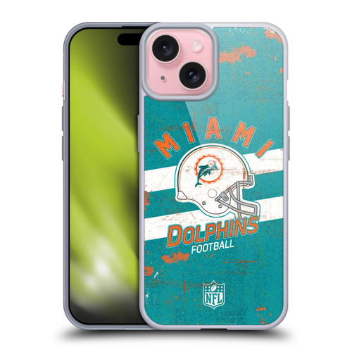 NFL Miami Dolphins Logo Art Helmet Distressed Soft Gel Case for Apple iPhone 15