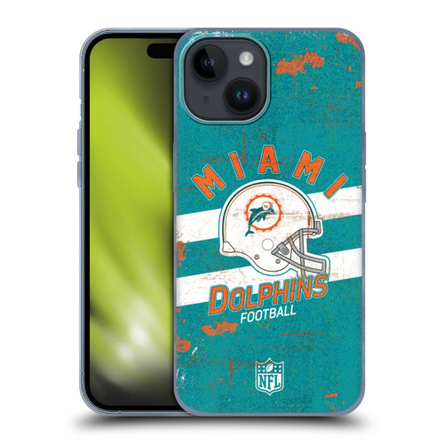 NFL Miami Dolphins Logo Art Helmet Distressed Soft Gel Case for Apple iPhone 15