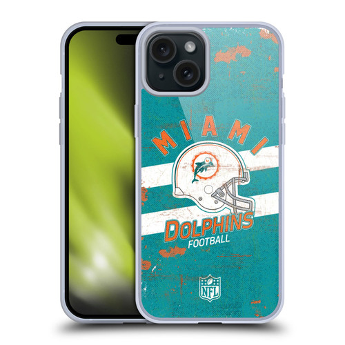 NFL Miami Dolphins Logo Art Helmet Distressed Soft Gel Case for Apple iPhone 15 Plus
