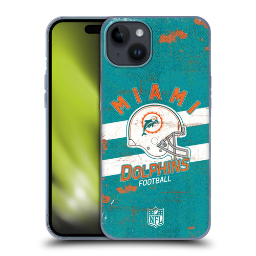 NFL Miami Dolphins Logo Art Helmet Distressed Soft Gel Case for Apple iPhone 15 Plus