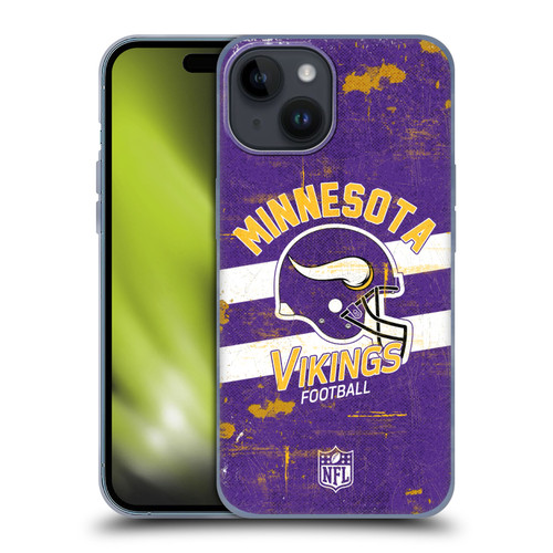NFL Minnesota Vikings Logo Art Helmet Distressed Soft Gel Case for Apple iPhone 15