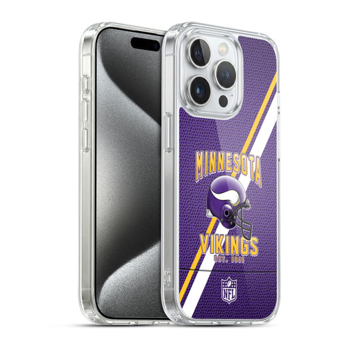 NFL Minnesota Vikings Logo Art Football Stripes Soft Gel Case for Apple iPhone 15 Pro & MagSafe