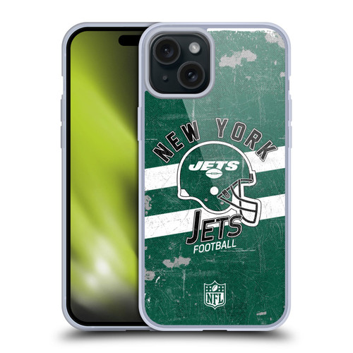 NFL New York Jets Logo Art Helmet Distressed Soft Gel Case for Apple iPhone 15 Plus