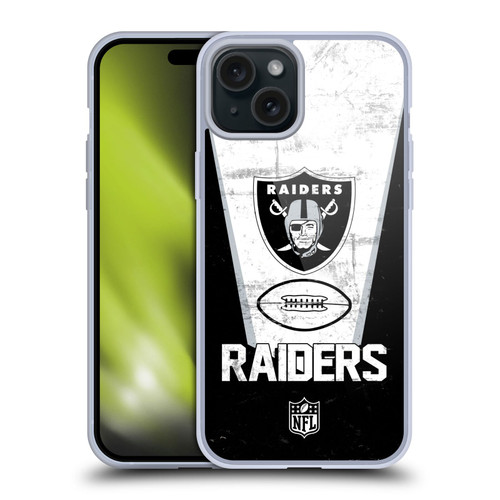 NFL Las Vegas Raiders Logo Art Banner 100th Soft Gel Case for Apple iPhone 15 Plus