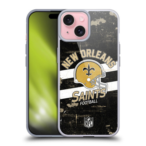 NFL New Orleans Saints Logo Art Helmet Distressed Soft Gel Case for Apple iPhone 15
