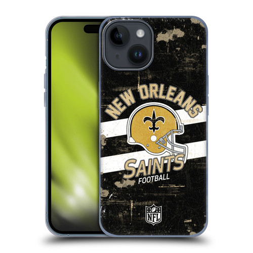 NFL New Orleans Saints Logo Art Helmet Distressed Soft Gel Case for Apple iPhone 15
