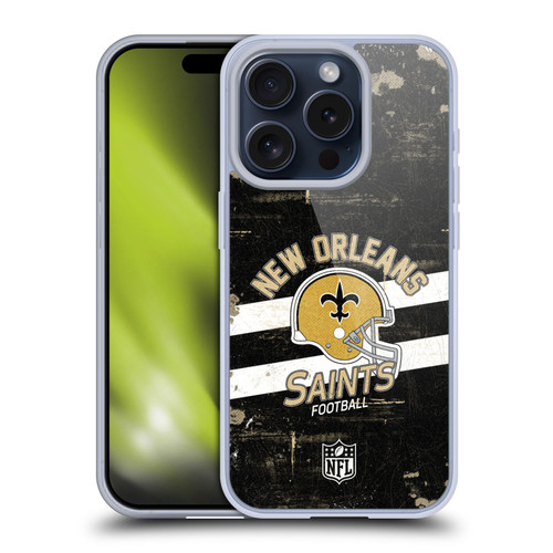 NFL New Orleans Saints Logo Art Helmet Distressed Soft Gel Case for Apple iPhone 15 Pro