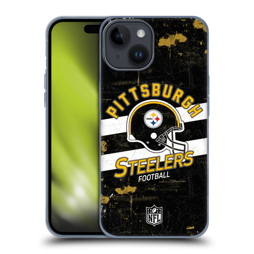 NFL Pittsburgh Steelers Logo Art Helmet Distressed Soft Gel Case for Apple iPhone 15