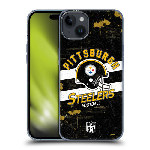 NFL Pittsburgh Steelers Logo Art Helmet Distressed Soft Gel Case for Apple iPhone 15 Plus