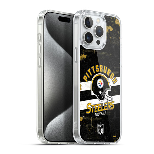 NFL Pittsburgh Steelers Logo Art Helmet Distressed Soft Gel Case for Apple iPhone 15 Pro Max & MagSafe