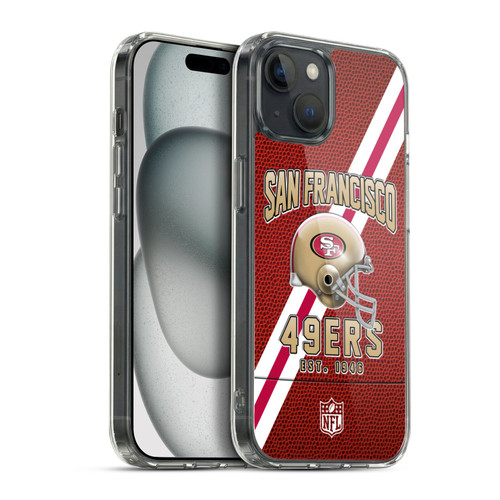 NFL San Francisco 49ers Logo Art Football Stripes Soft Gel Case for Apple iPhone 15 Plus