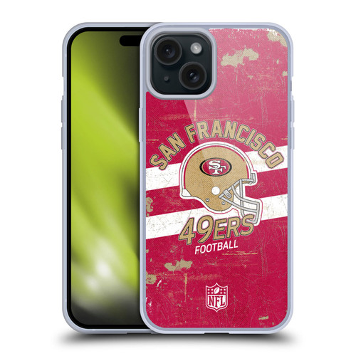 NFL San Francisco 49ers Logo Art Helmet Distressed Soft Gel Case for Apple iPhone 15 Plus