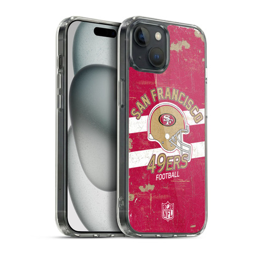 NFL San Francisco 49ers Logo Art Helmet Distressed Soft Gel Case for Apple iPhone 15 Plus